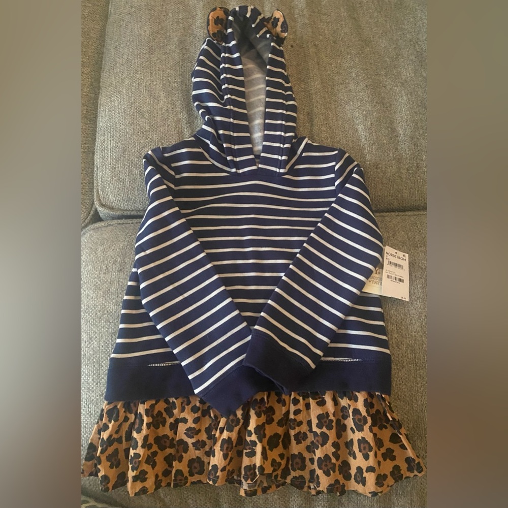 Tucker & Tate girls tunic. Size 5. Navy/white stripe with leopard accent. NWT.